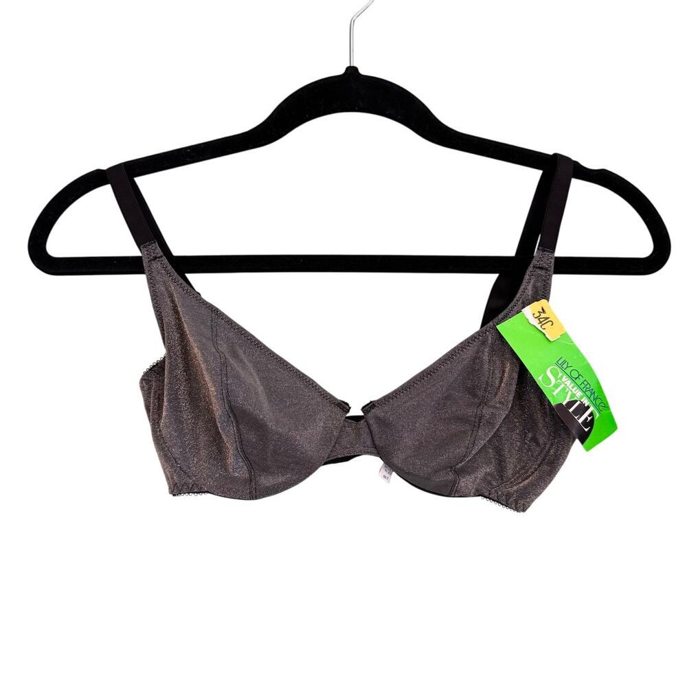 Lily Of France Lingerie Bra Womens 34C Gray Underwire Push Up Full Coverage NWT